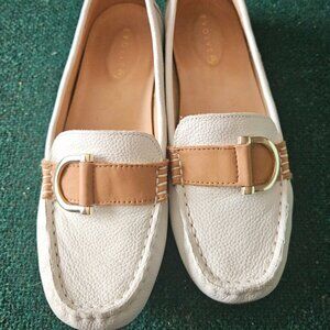 Evolve by Easy Spirit Mink White Leather Loafers Moccasins Women's Size 7.5